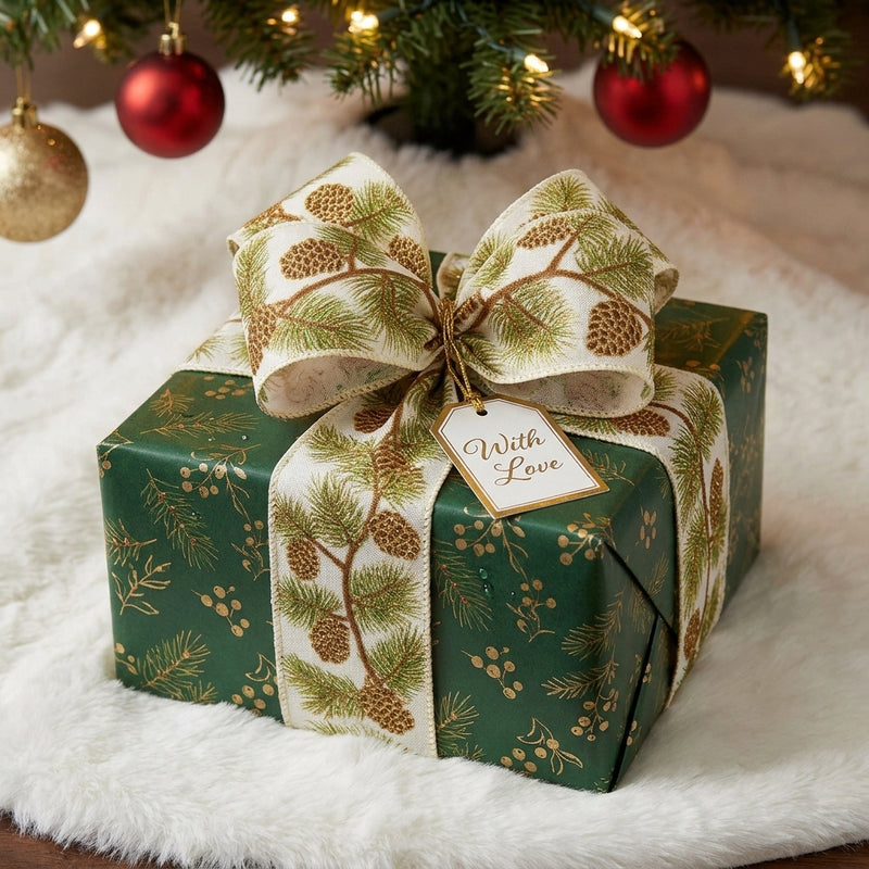 Piovaccari Cinta Pigne 63 mm x 10 m – Cinta Decorativa Navideña con Motivo de Piñas para Árbol de Navidad, Lazos y Envoltorios de Regalo