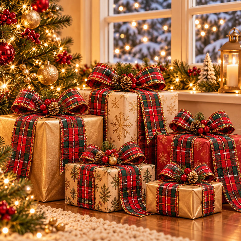 Piovaccari Cinta Aberdeen Roja 40 mm x 10 m – Cinta Decorativa Navideña para Árbol de Navidad, Lazos, Paquetes de Regalo y Adornos Navideños