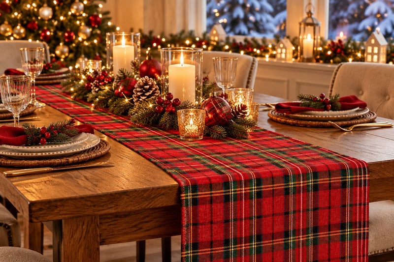 Piovaccari Runner Aberdeen Rojo 28 cm x 2,5 m – Camino de Mesa Decorativo Navideño para Mesa, Centro de Mesa y Adornos de Navidad