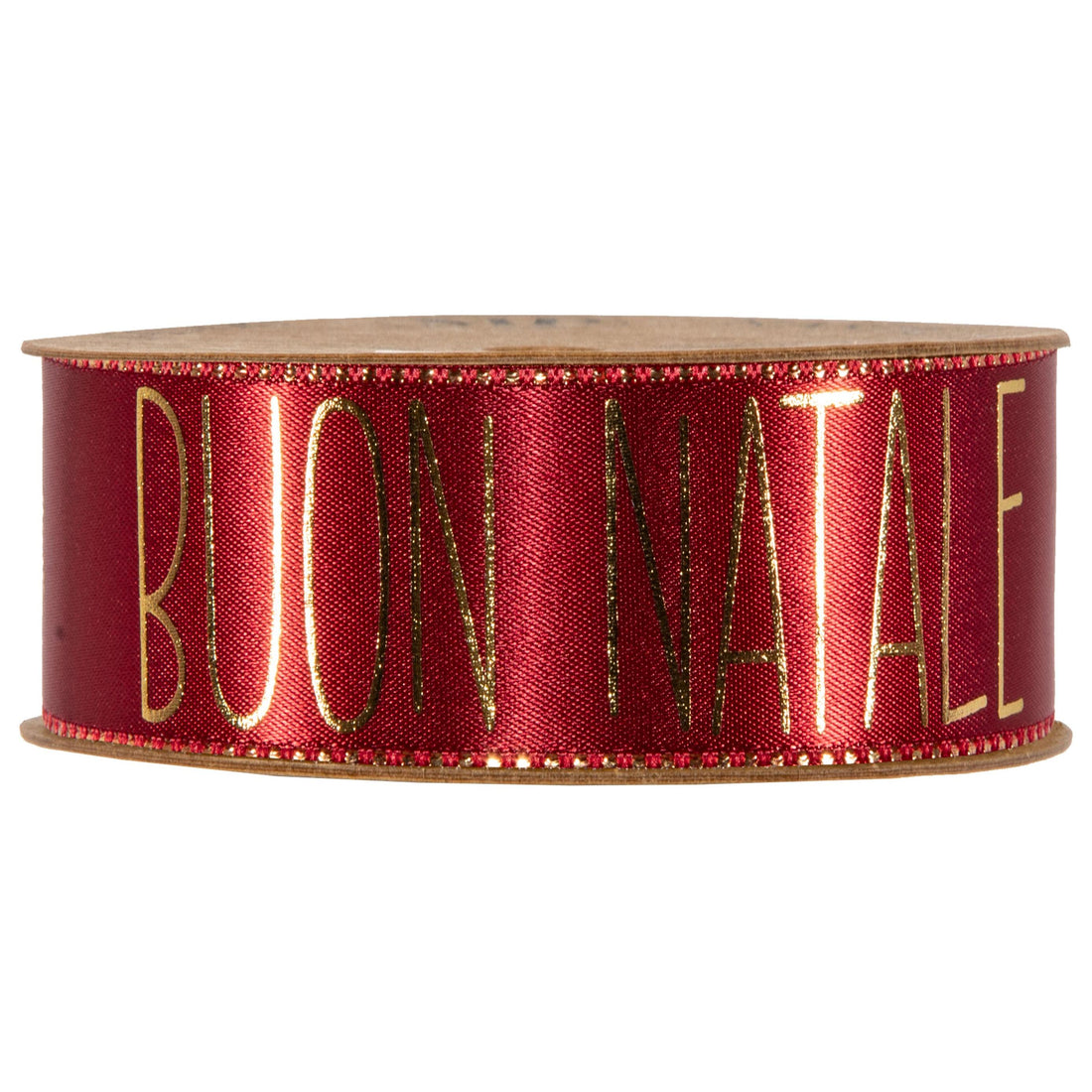Piovaccari Cinta Buon Natale Red Dahlia Rojo 40 mm x 15 m – Cinta Decorativa Navideña con Mensaje Buon Natale para Árbol, Lazos, Paquetes de Regalo y Adornos Navideños