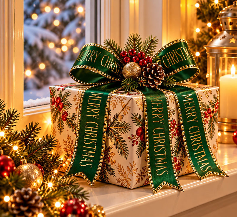 Piovaccari Cinta Buon Natale Courtyard 40 mm x 15 m – Cinta Decorativa Navideña con Mensaje Buon Natale para Árbol, Lazos, Paquetes de Regalo y Adornos Navideños