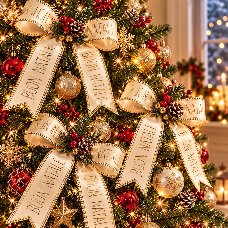Piovaccari CINTA BUON NATALE MM25X15MT CREAM Piovaccari Cinta Buon Natale Cream 25 mm x 15 m – Cinta Decorativa Navideña Color Crema con Inscripción Buon Natale para Árbol, Lazos, Paquetes de Regalo y Adornos Navideños