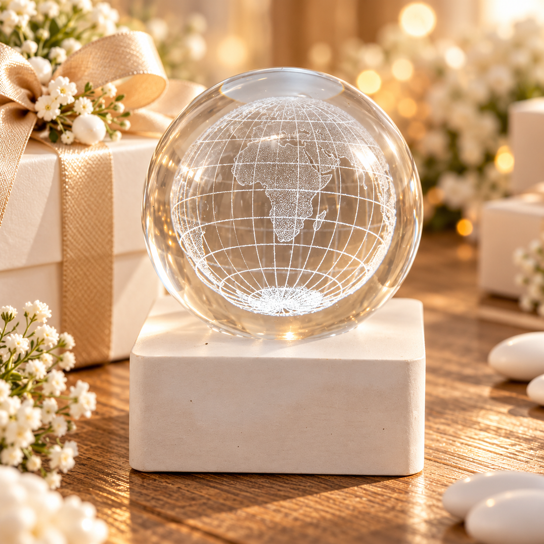 L'Arcolaio Lampada Decorativa Mondo con Base Quadrata Bianca 6x6x8 cm – Elegante Idea Regalo e Decorazione per Casa
