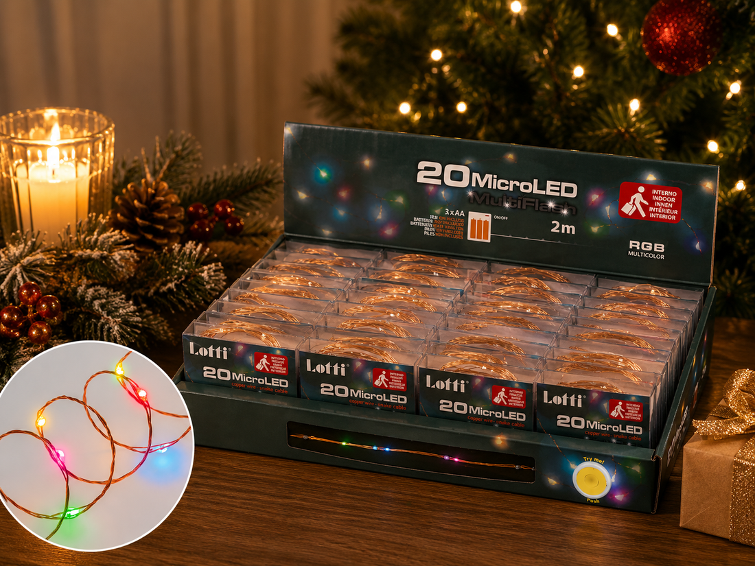 Lotes Cadena Navidad 20 Micro Led Rgb 2 Mt 3 x AA Caja Pvc