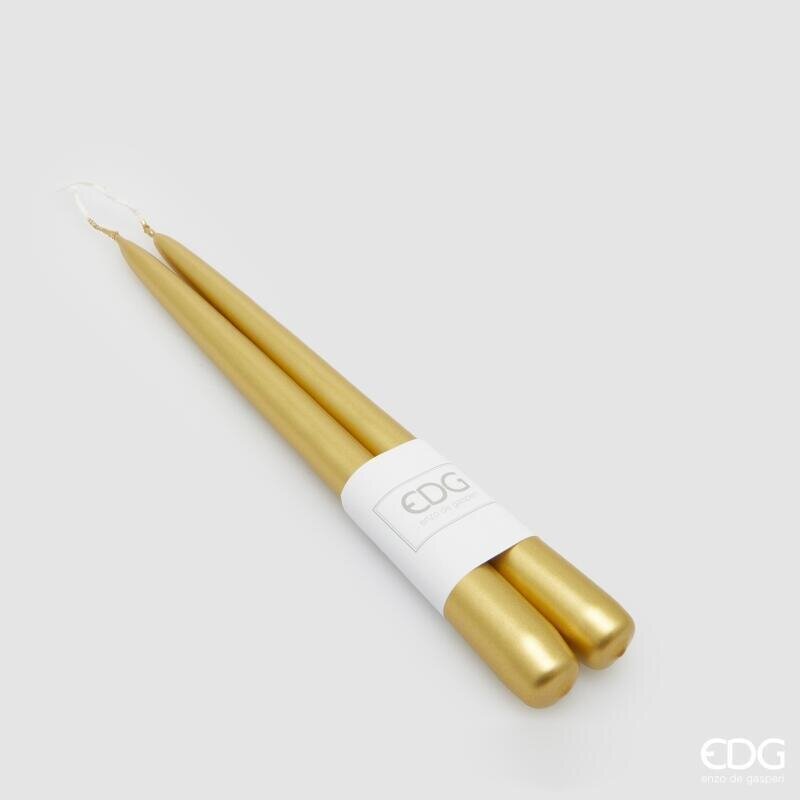 EDG Enzo De Gasperi Set 2 Velas de Tallo Dorado H25 Ø2,2 cm – Velas Decorativas de Navidad