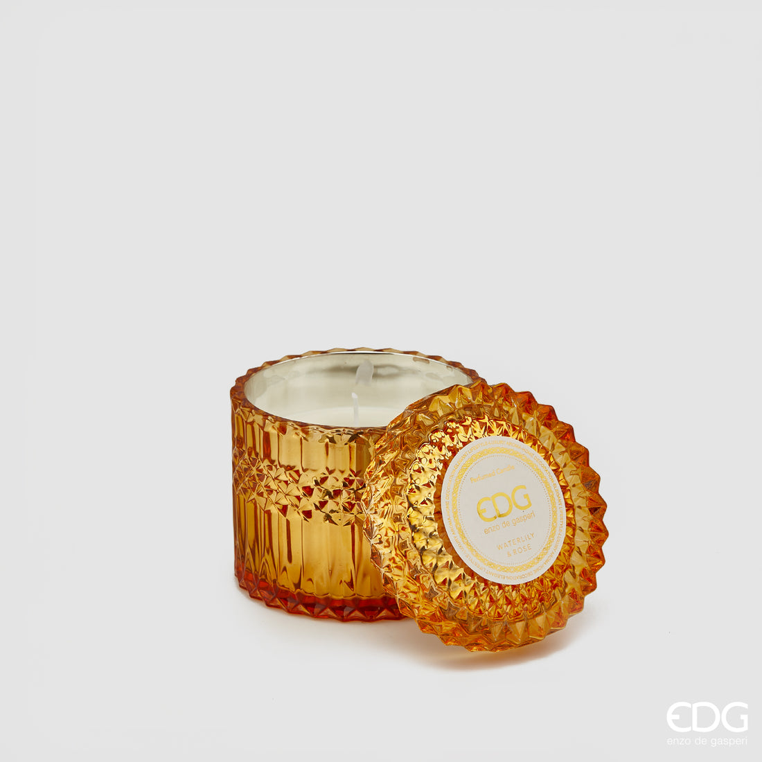 EDG Enzo De Gasperi Vela Crystal con Jarrón + Caja de Regalo H 10,5 cm D 10,5 cm Ocre