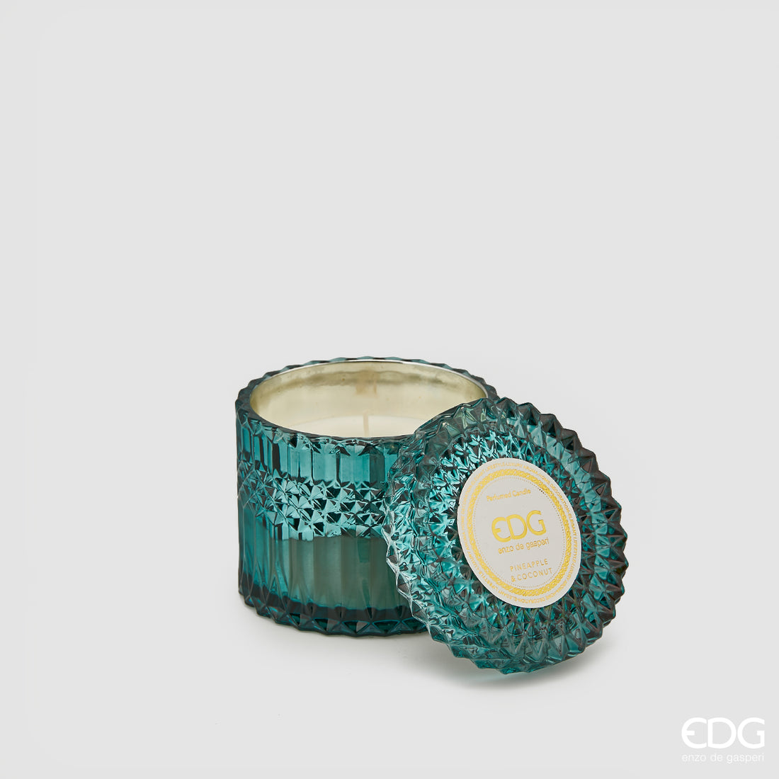 EDG Enzo De Gasperi Vela Crystal con Jarrón + Caja de Regalo H 10,5 cm D 10,5 cm Teal