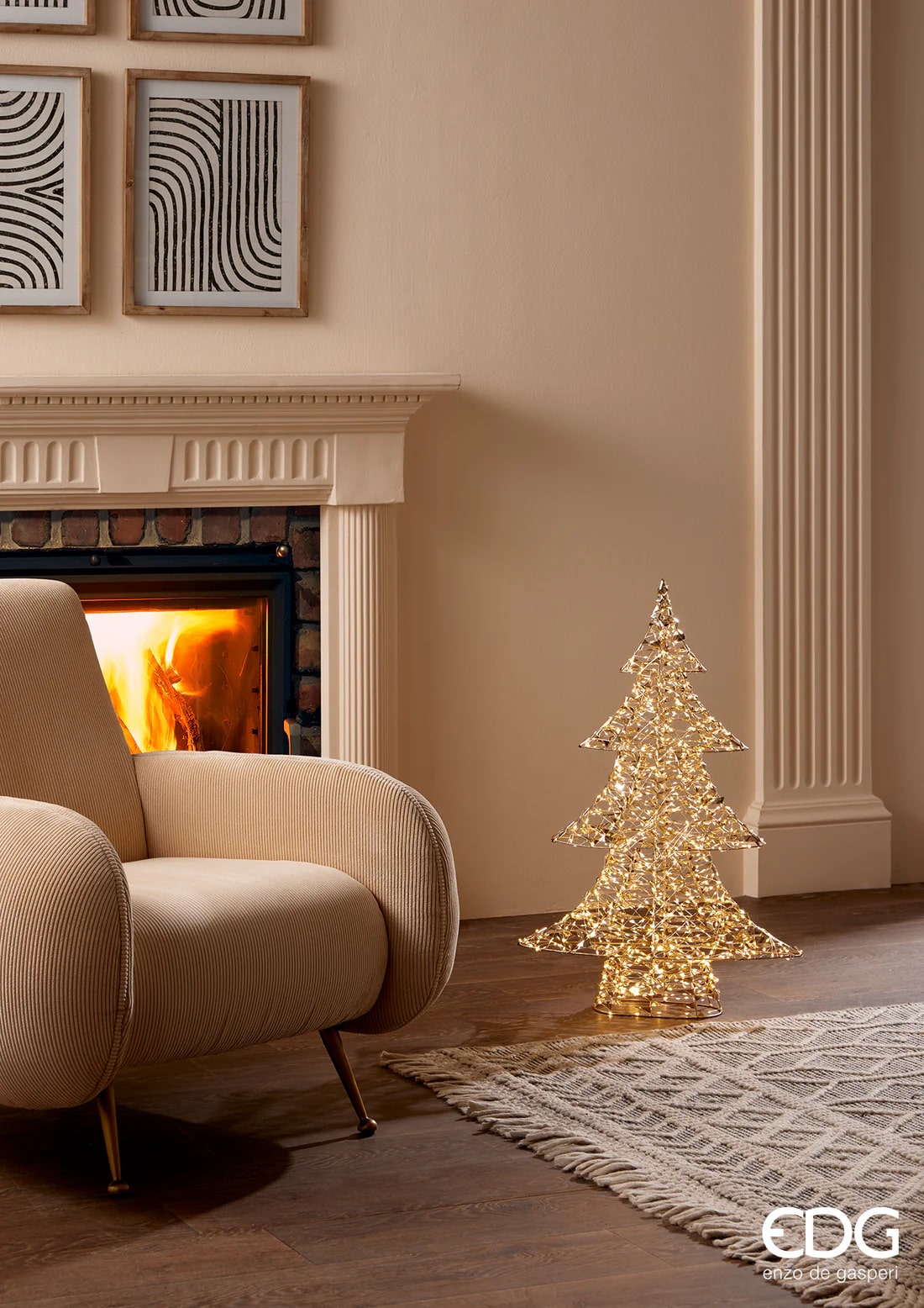 EDG Enzo De Gasperi Albero di Natale Led Stripes 720 MicroLed H 58 Cm L 48 Cm L 9,5 Cm Oro