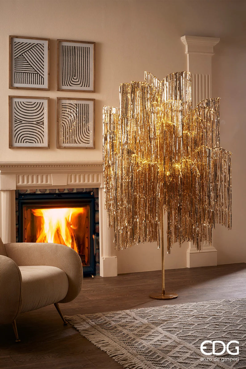 EDG Enzo De Gasperi Árbol de Navidad Led Flecos 600 Microled H 150 Cm D 90 Cm Champagne