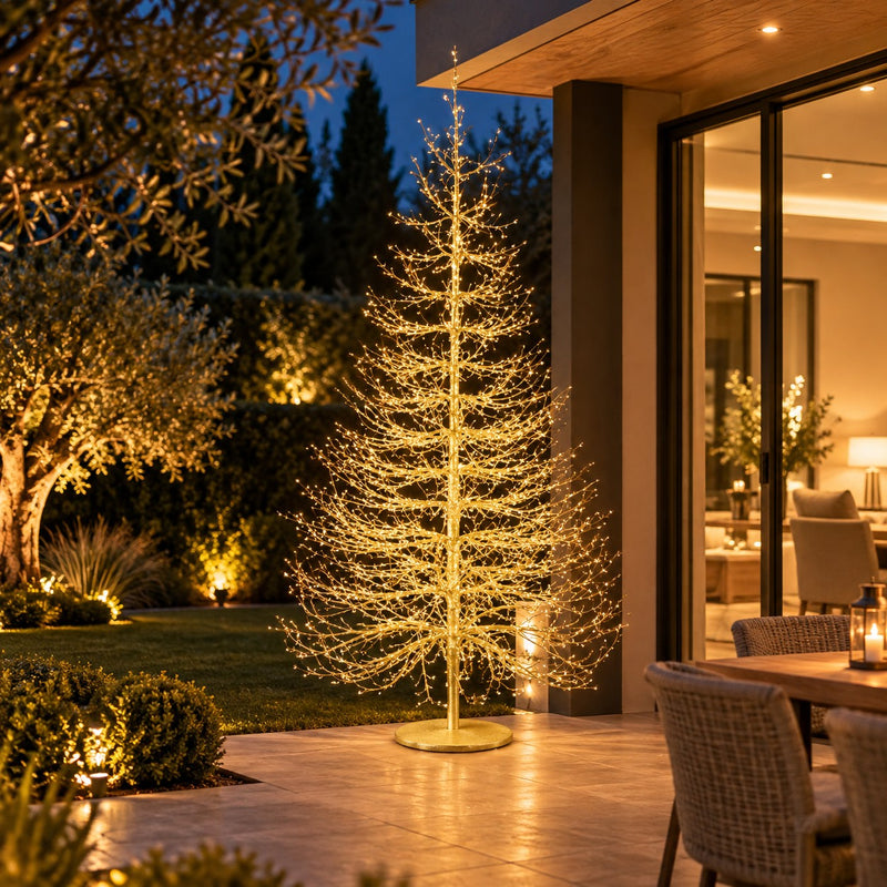 EDG Enzo De Gasperi Árbol de Navidad Haya Rich Oro 2690 MicroLED H210 Ø130 cm IP44 – Árbol Luminoso de Exterior