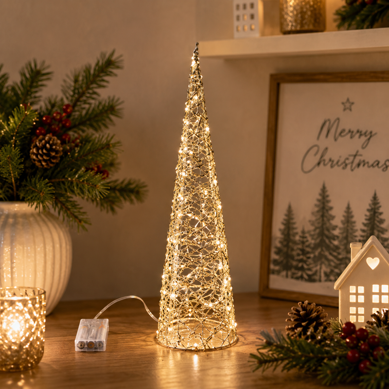 Árbol de Navidad LED EDG Enzo De Gasperi Trenzado Cono 30 MicroLed Alto 60 Cm Diámetro 16 Cm IP20 Oro