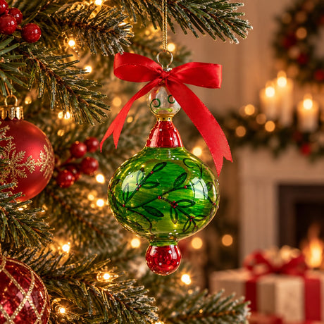 EDG Enzo De Gasperi Adorno Navideño Trompo con Ramas H15 cm Verde Rojo – Decoración para Árbol de Navidad