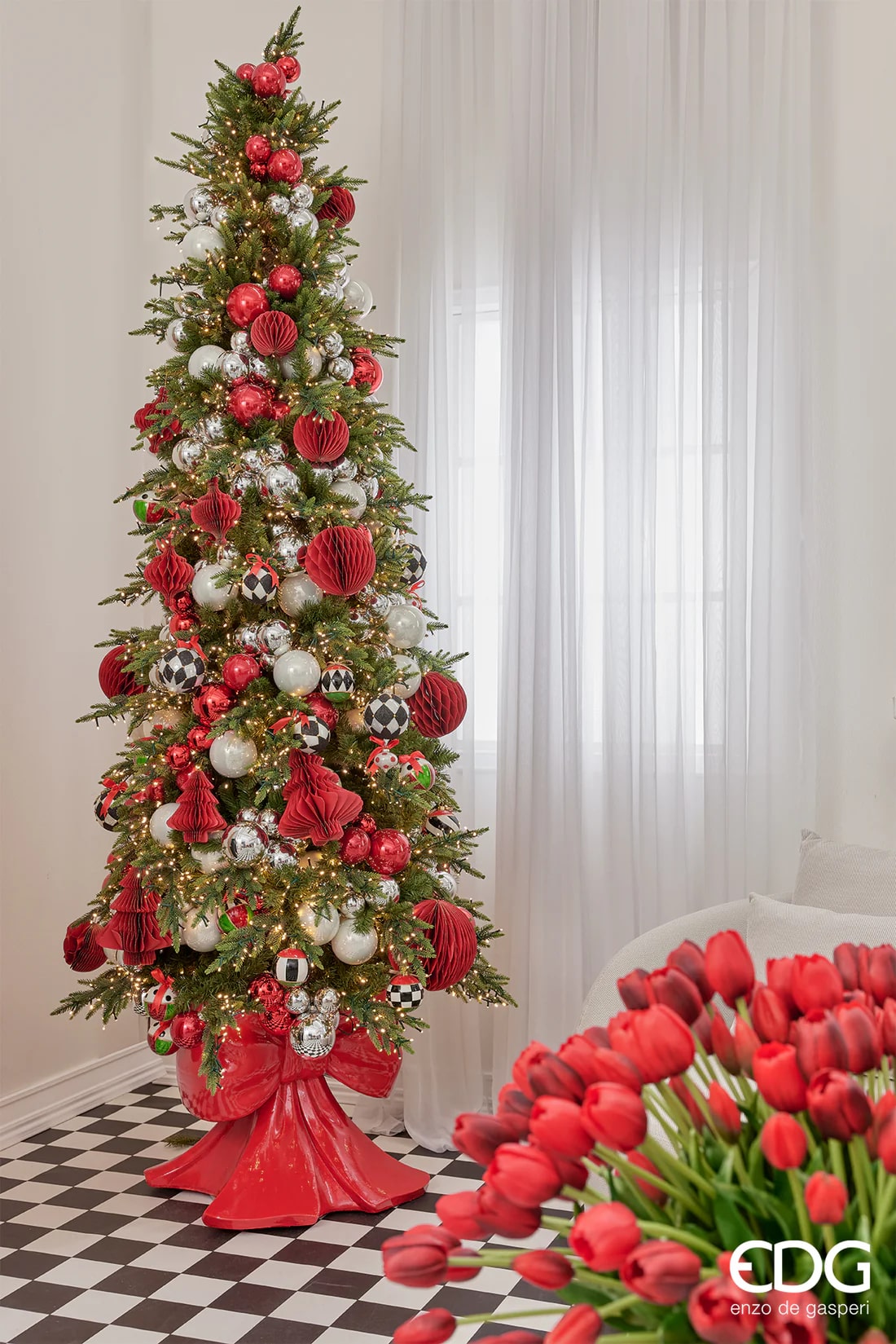 Base para Árbol de Navidad EDG Enzo De Gasperi Pino Copos H 57 Cm L 50 Cm L 50 Cm Rojo