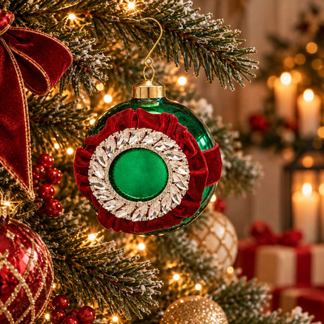EDG Enzo De Gasperi Bola de Navidad con Strass Ø10 cm Verde – Adorno para Árbol de Navidad
