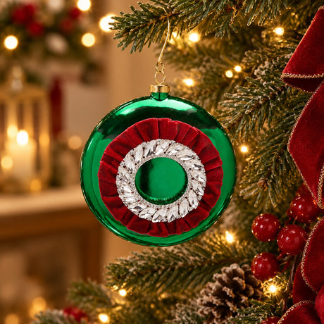 EDG Enzo De Gasperi Medaglón Strass Verde 12 cm - Adorno Navidad