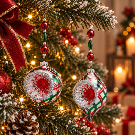 EDG Enzo De Gasperi Adorno Navideño Linterna Huso Tartán Surtido H8 cm 1 Ud – Decoración para Árbol de Navidad