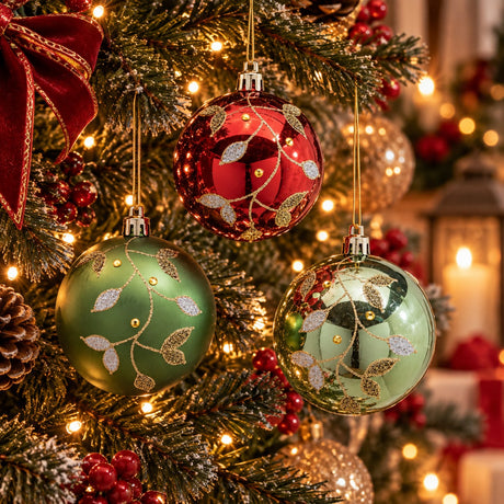 EDG Enzo De Gasperi Set 3 Bolas de Navidad Muérdago Ø8 cm Verde Rojo Surtidas – Adornos para Árbol de Navidad 1 Ud