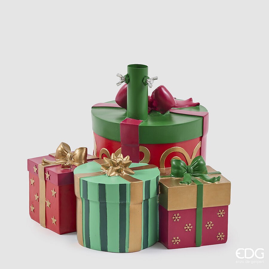 EDG Enzo De Gasperi Base Pino con Regali H31 L42 cm Rossa – Copribase per Albero di Natale