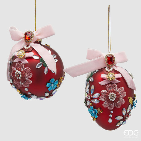 EDG Enzo De Gasperi Adorno Bola Huevo Boheme H13 Ø8 cm Burdeos 2 Surtidos – Decoración para Árbol de Navidad 1 Ud
