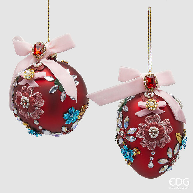EDG Enzo De Gasperi Adorno Bola Huevo Boheme H13 Ø8 cm Burdeos 2 Surtidos – Decoración para Árbol de Navidad 1 Ud