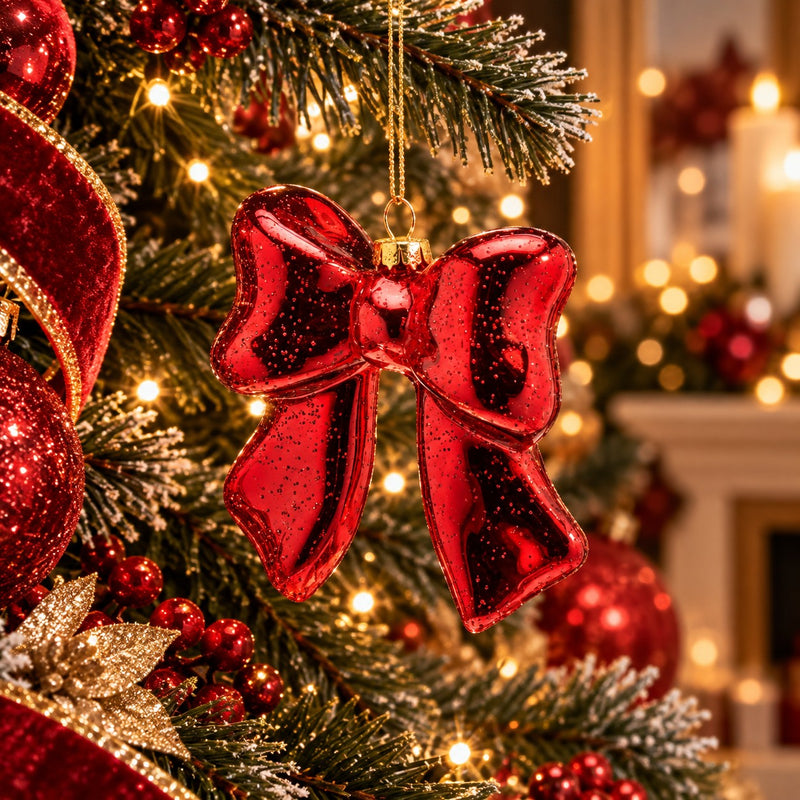 EDG Enzo De Gasperi Lazo Decorativo Rojo H9,5 cm – Adorno Árbol de Navidad
