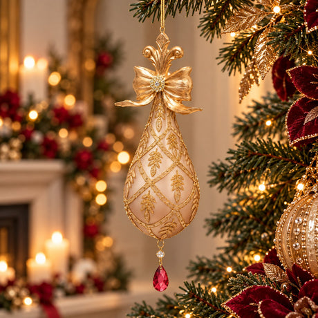 EDG Enzo De Gasperi Addobbo Goccia con Fiocco Gold H25 Ø8 cm – Decorazione di Natale