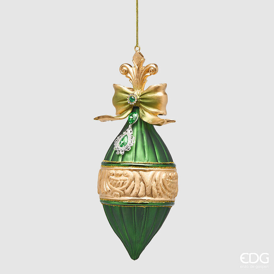 EDG Enzo De Gasperi Addobbo Fuso a Righe Green Gold H21 Ø8 cm – Decorazione di Natale