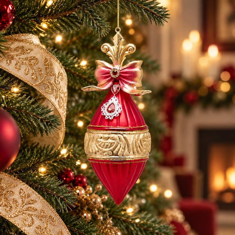EDG Enzo De Gasperi Addobbo Fuso di Natale a Righe Mix H21 Ø8 cm Rosso Oro – Decorazione per Albero di Natale