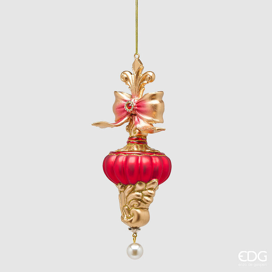 EDG Enzo De Gasperi Addobbo Trottola di Natale con Fiocco H20,5 Ø7 cm Rosso Oro – Decorazione per Albero di Natale