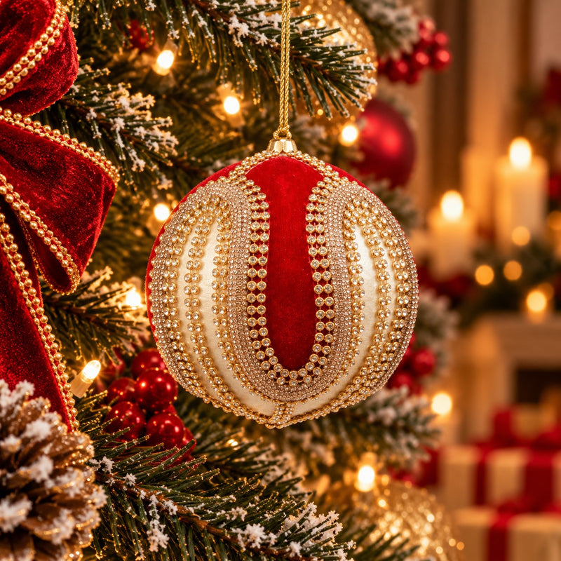 EDG Enzo De Gasperi Palla di Natale Bianco Rosso Ø10 cm – Addobbo Natalizio