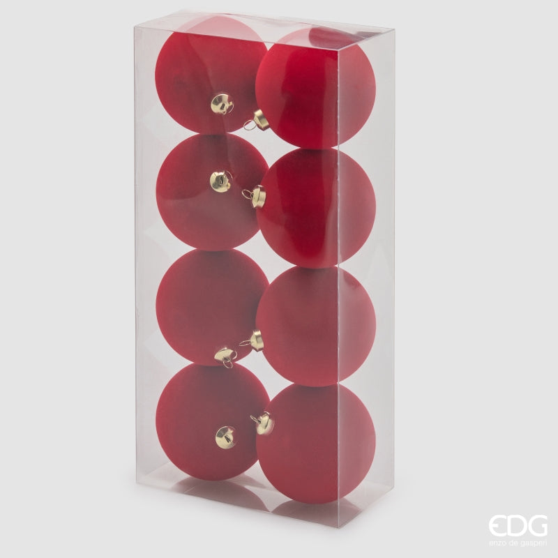 EDG Enzo De Gasperi Bolas de Navidad en Terciopelo Rojo Ø8 cm – Set 8 Uds