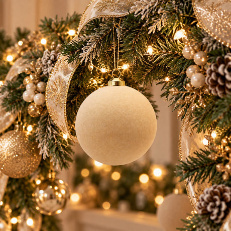EDG Enzo De Gasperi Bolas de Navidad Terciopelo Cream Ø8 cm – Set 8 Uds