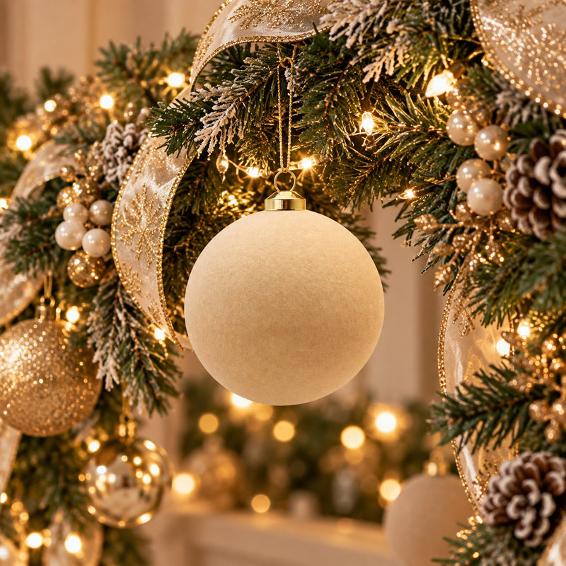 EDG Enzo De Gasperi Bolas de Navidad Terciopelo Cream Ø8 cm – Set 8 Uds