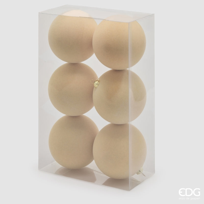 EDG Enzo De Gasperi Bolas navideñas de Terciopelo Cream Ø10 cm – Set 6 Uds