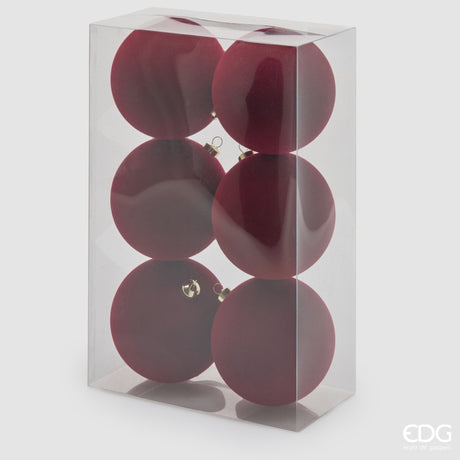 EDG Enzo De Gasperi Bolas de Navidad en Terciopelo Burgundy Ø10 cm – Set 6 Uds