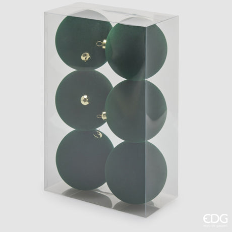 EDG Enzo De Gasperi Bolas de Navidad en Terciopelo Verde Oscuro Ø10 cm – Pack 6 Uds