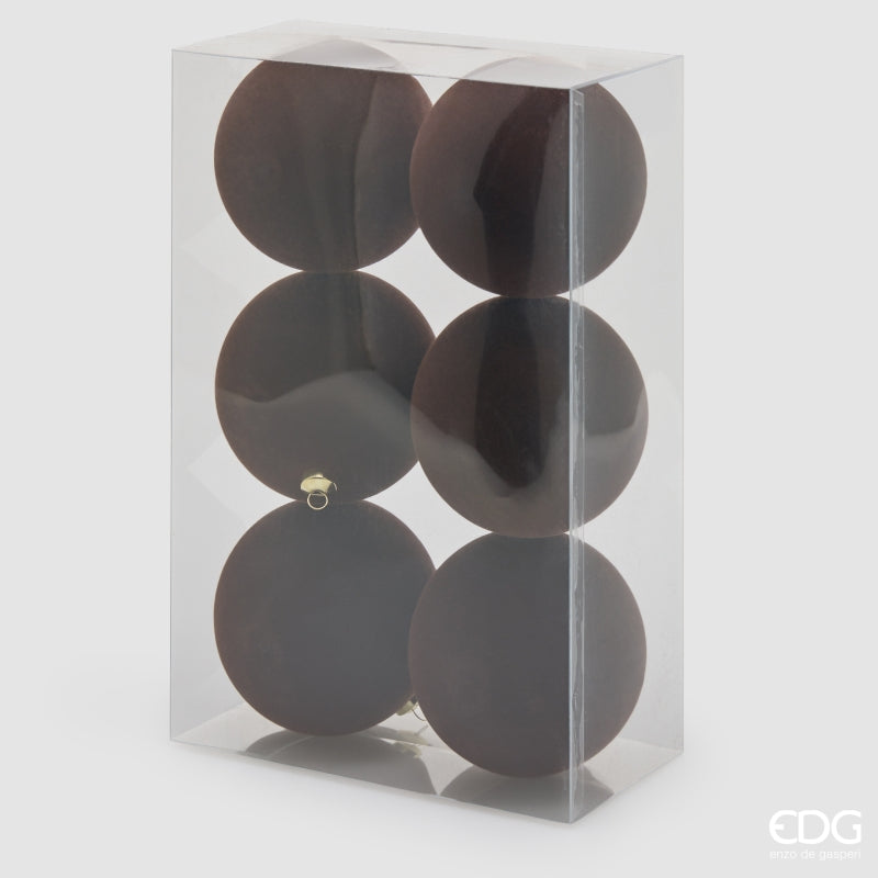 EDG Enzo De Gasperi Bolas de Navidad en Terciopelo Marrón Ø10 cm – Set 6 Uds