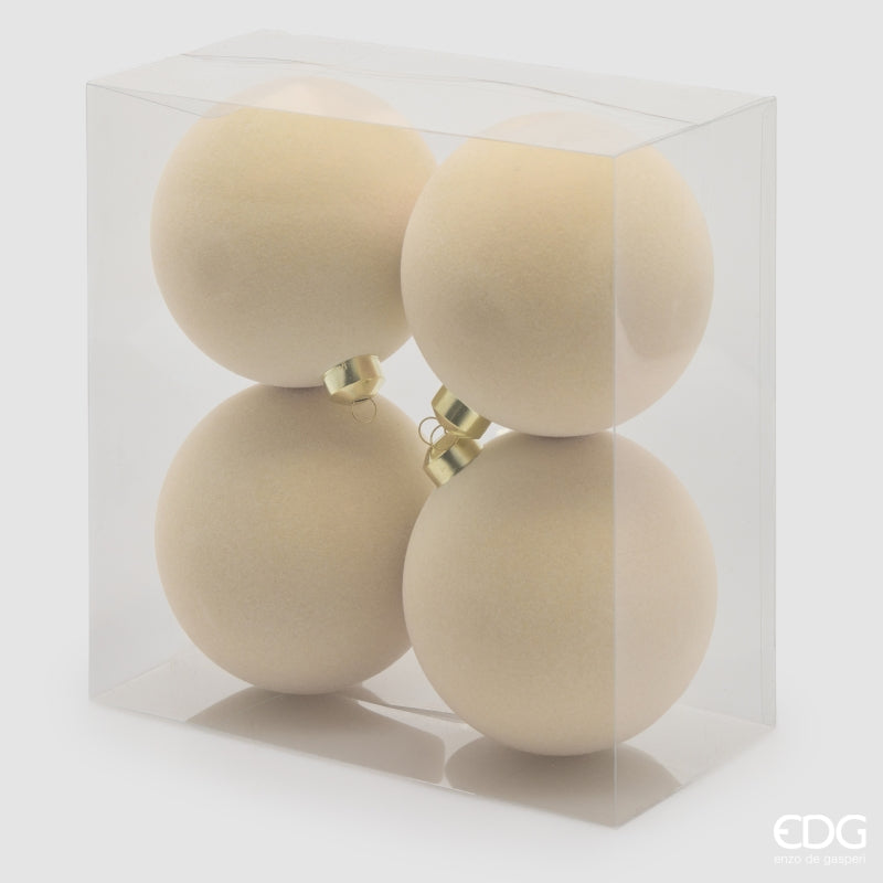 EDG Enzo De Gasperi Bolas de Navidad en Terciopelo Cream Ø12 cm – Set 4 Uds