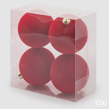 EDG Enzo De Gasperi Bolas de Navidad en Terciopelo Rojo Ø12 cm – Pack 4 Uds