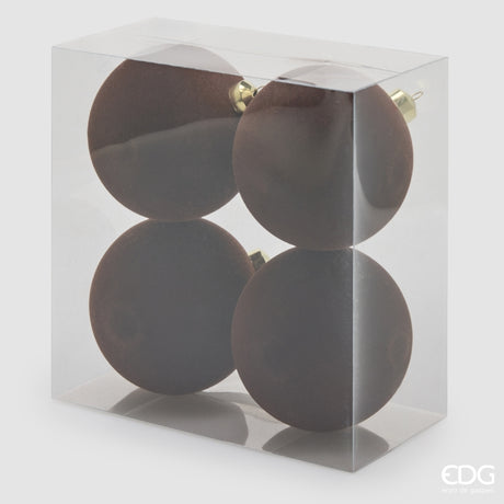 EDG Enzo De Gasperi Bolas de Navidad en Terciopelo Dark Brown Ø12 cm – Set 4 Uds