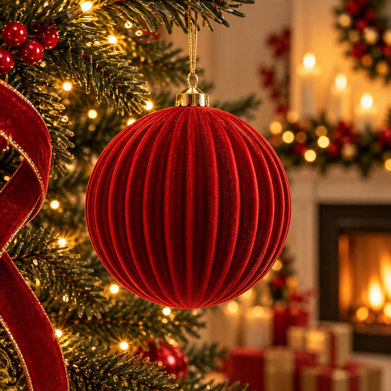 EDG Enzo De Gasperi Bola de Navidad en Terciopelo a Rayas Roja Ø17,5 cm – Adorno Navideño