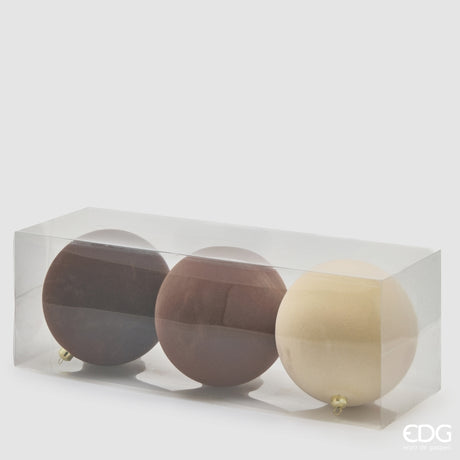 EDG Enzo De Gasperi Palle di Natale in Velluto Brown Mix Ø20 cm – Set 3 Pezzi