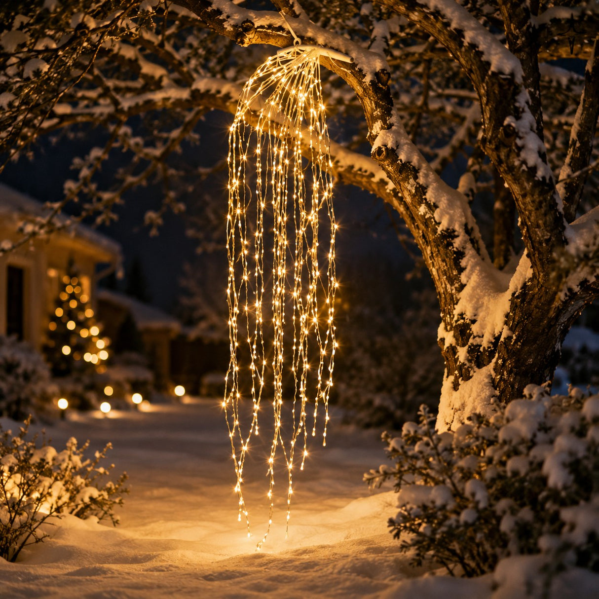 EDG Enzo De Gasperi Cascada Navideña a LED 40 Hilos 1.120 Luces L 240 Cm Cable 10 Mt Marfil