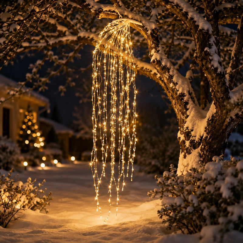 EDG Enzo De Gasperi Cascada Navideña a LED 40 Hilos 1.120 Luces L 240 Cm Cable 10 Mt Marfil