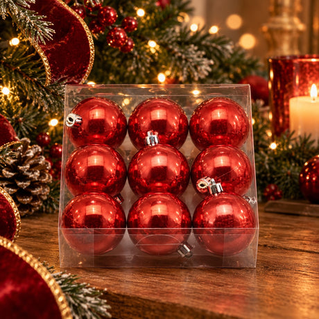 EDG Enzo De Gasperi Bolas de Navidad Rojas Perladas Ø6 cm – Set 9 Uds