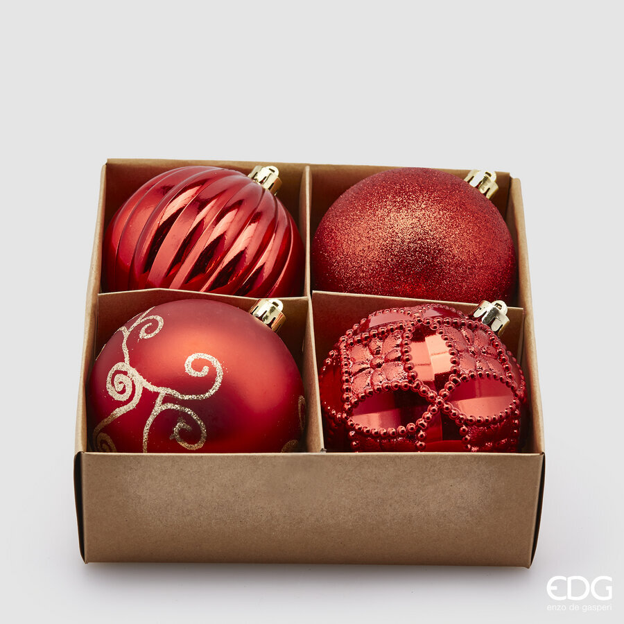 EDG Enzo De Gasperi Bola Navidad Poly Mix D 10 Cm Paq 4 Uds Rojo