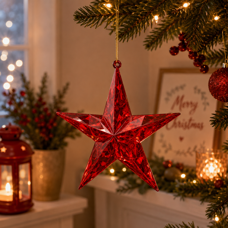 EDG Enzo De Gasperi Adorno Diamante Estrella Navideña Para Colgar D 13,5 Cm L 3,5 Cm Rojo