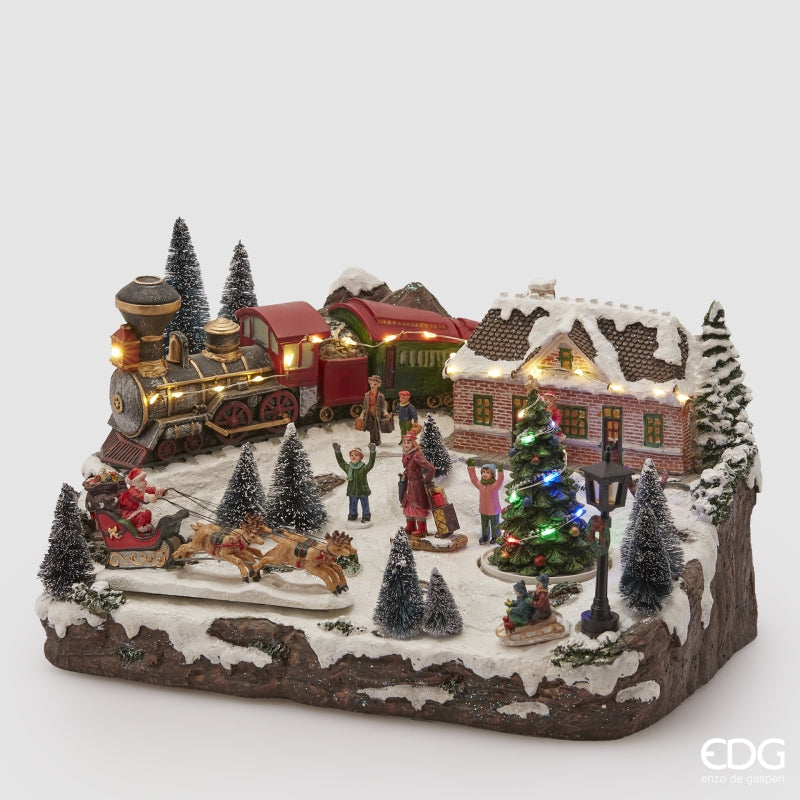EDG Enzo De Gasperi Estación de Tren con Led Navidad H 24 Cm 38 x 27 Cm Multicolor