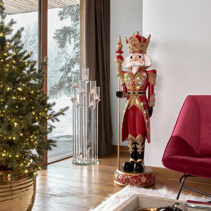 EDG Enzo De Gasperi Soldadito Poly Navidad con LED Música H 153 Cm D 40 Cm Rojo Oro