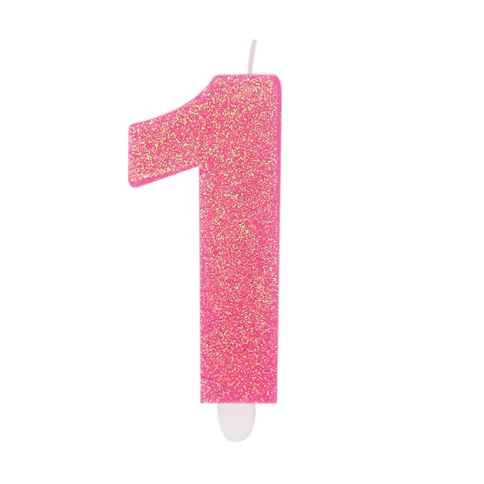 Vela de Fiesta Número 1 Cera Sweety Fucsia Glitter